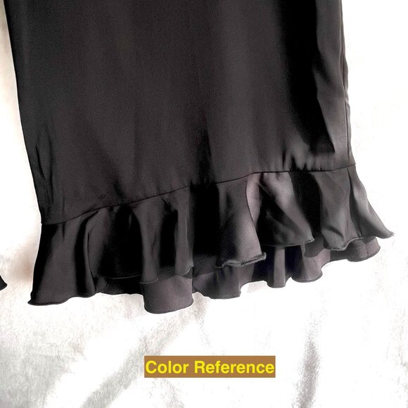 Bebe Pants Womens M Black Satin Wide Leg Cropped Ruffle Hem Boho Lagenlook - Picture 4 of 13